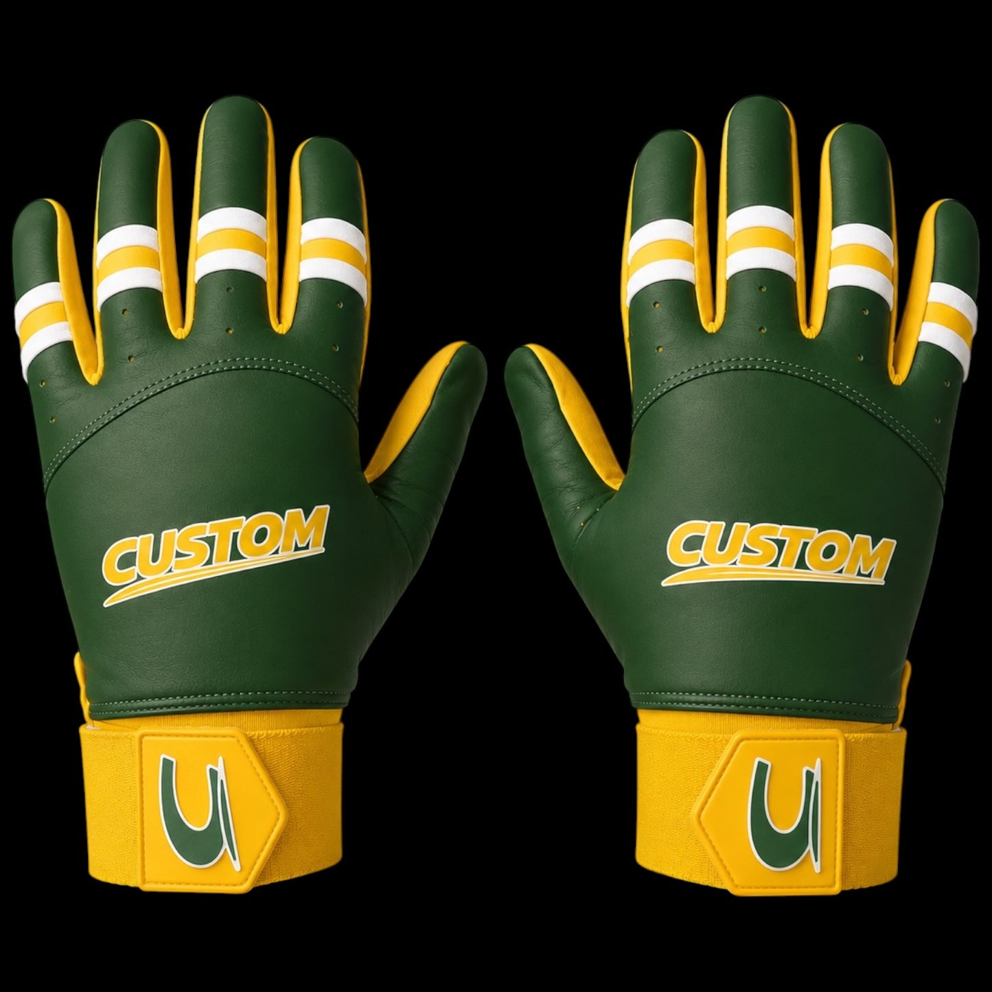 CUSTOM Brand Baseball Batting Gloves Long Cuff Green & Yellow