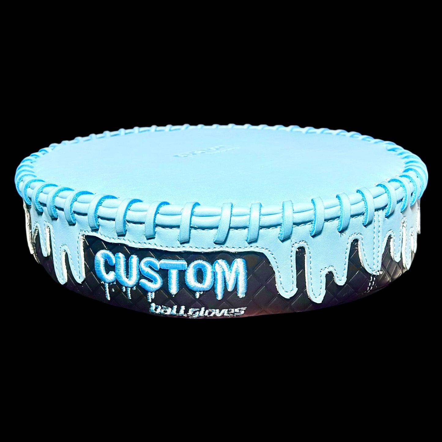 CUSTOM Ice Cream Drip Baseball Glove Break-In Pounding Pad Black Baby Blue