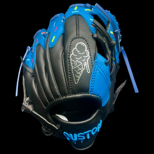 Custom Youth Ice Cream Series 10” I-Web T-Ball Coach Pitch Baseball Glove – Baby Blue/Black (PVC Synthetic Leather)
