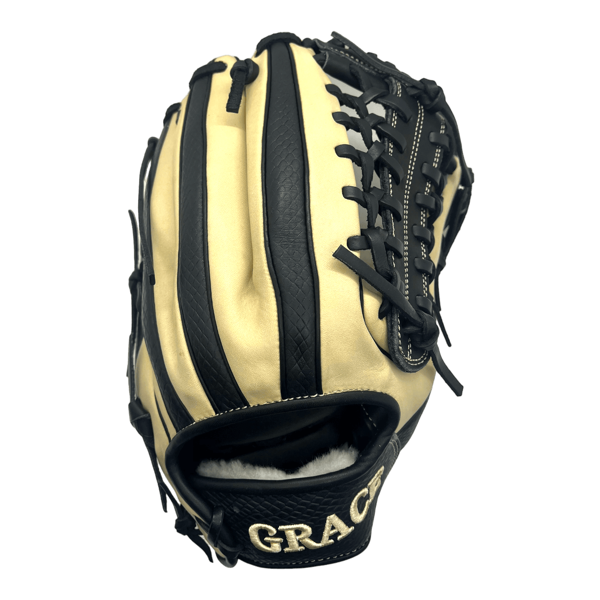 Grace Custom 12.75” Inch Modified Trapeze Black Snake Skin Blonde Outfield Glove - CustomBallgloves.com
