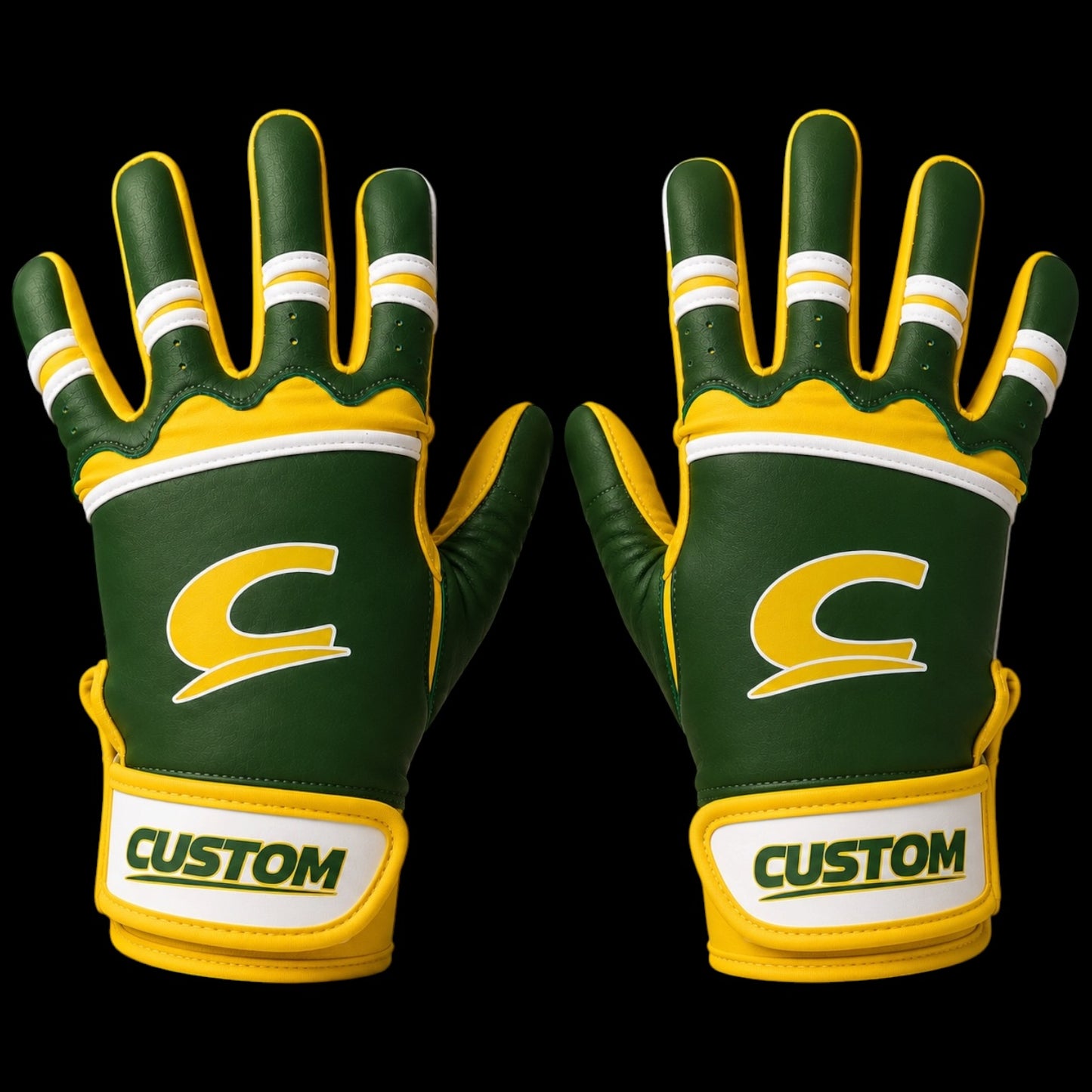 CUSTOM Brand Baseball Batting Gloves Green & Yellow