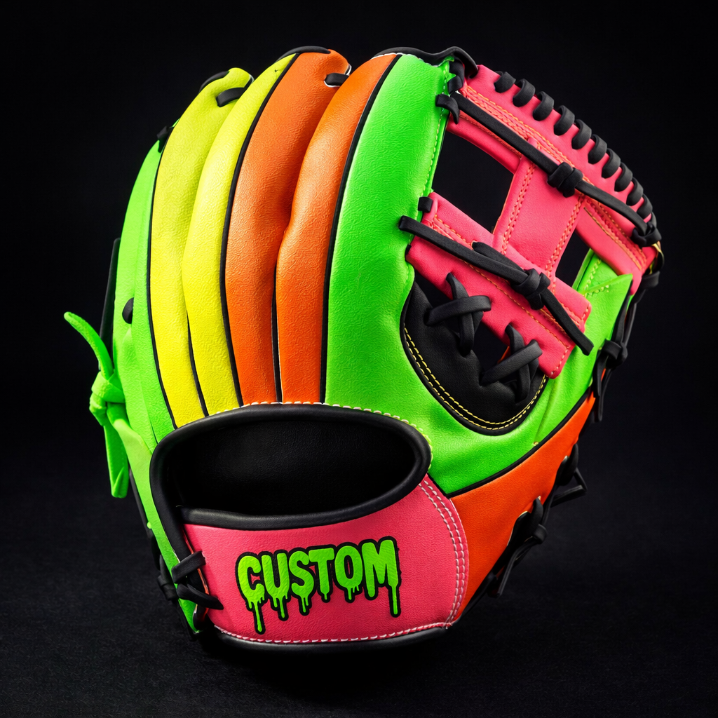 CUSTOM Cosmic Glow Neon Fluorescent Blacklight 11.5” I-Web Green Pink Yellow Orange Baseball Glove