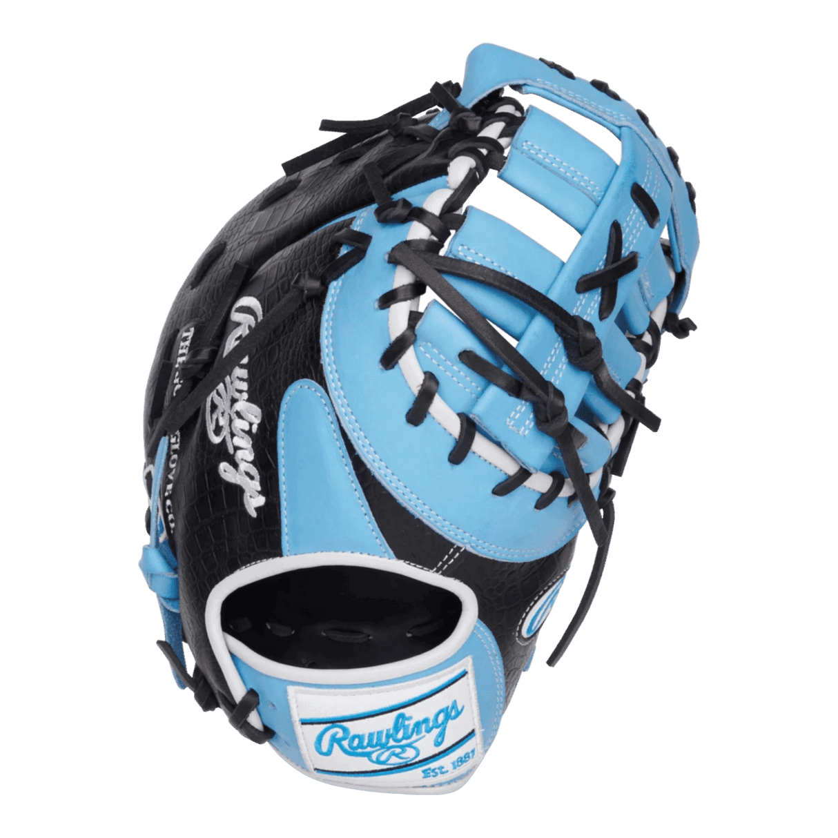 Rawlings Heart of the Hide 12.5 Baby Blue Black First Base Mitt Glove Custom Ballgloves