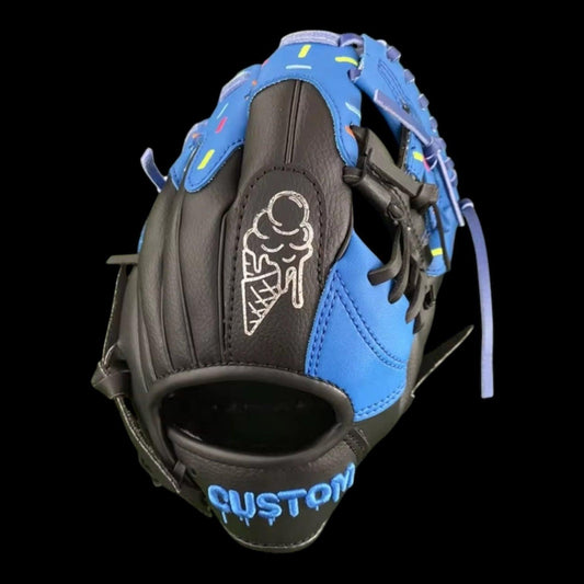 Custom Youth Ice Cream Series 10” I-Web T-Ball Coach Pitch Baseball Glove – Baby Blue/Black (PVC Synthetic Leather)