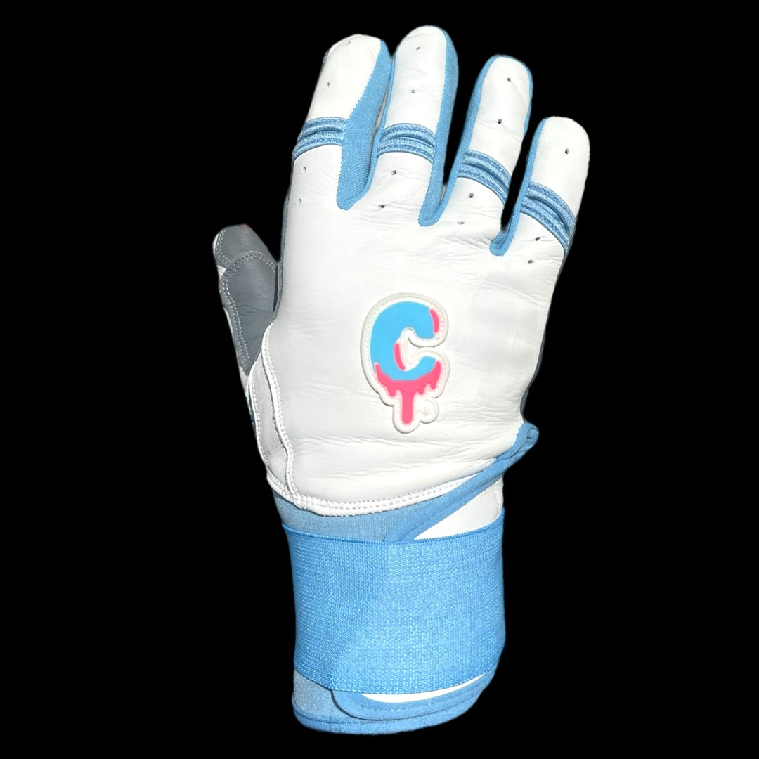 batting handschuhe CUSTOM Brand Baseball Batting Gloves Long Cuff Baby Blue & White – Custom  Ballgloves