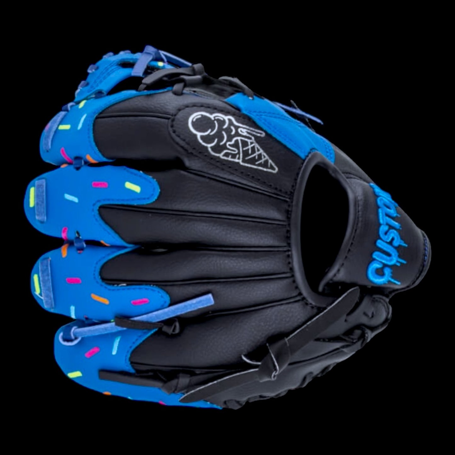 CUSTOM Youth Ice Cream Series 10” I-Web T-Ball Coach Pitch Baseball Glove – Baby Blue/Black (PVC Synthetic Leather)