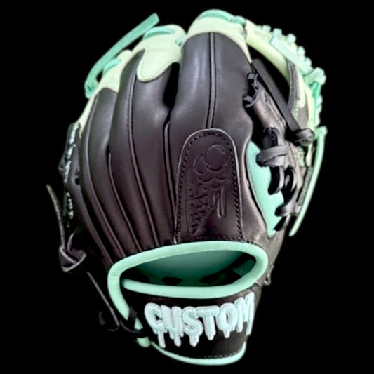 CUSTOM Drip Series Glow in the Dark Drip 11.5” Youth Cowhide Black Mint Baseball Glove
