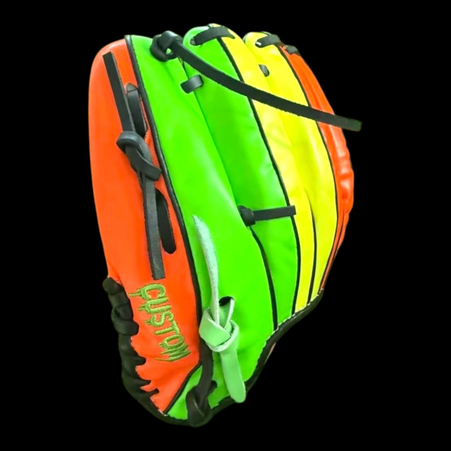 CUSTOM Cosmic Glow Neon Fluorescent Blacklight 11.5” I-Web Green Pink Yellow Orange Baseball Glove