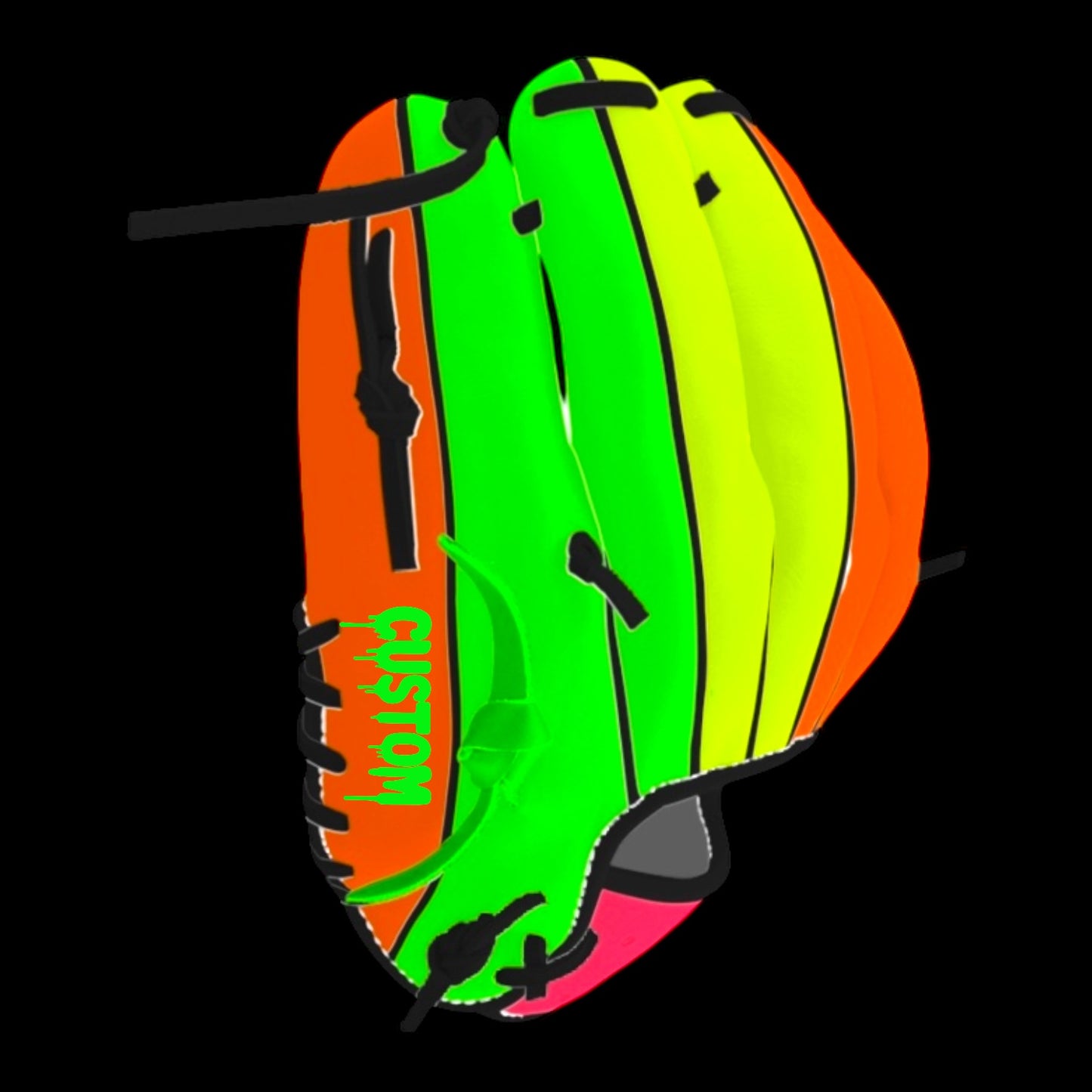 CUSTOM Cosmic Glow Neon Fluorescent Blacklight 11.5” I-Web Green Pink Yellow Orange Baseball Glove