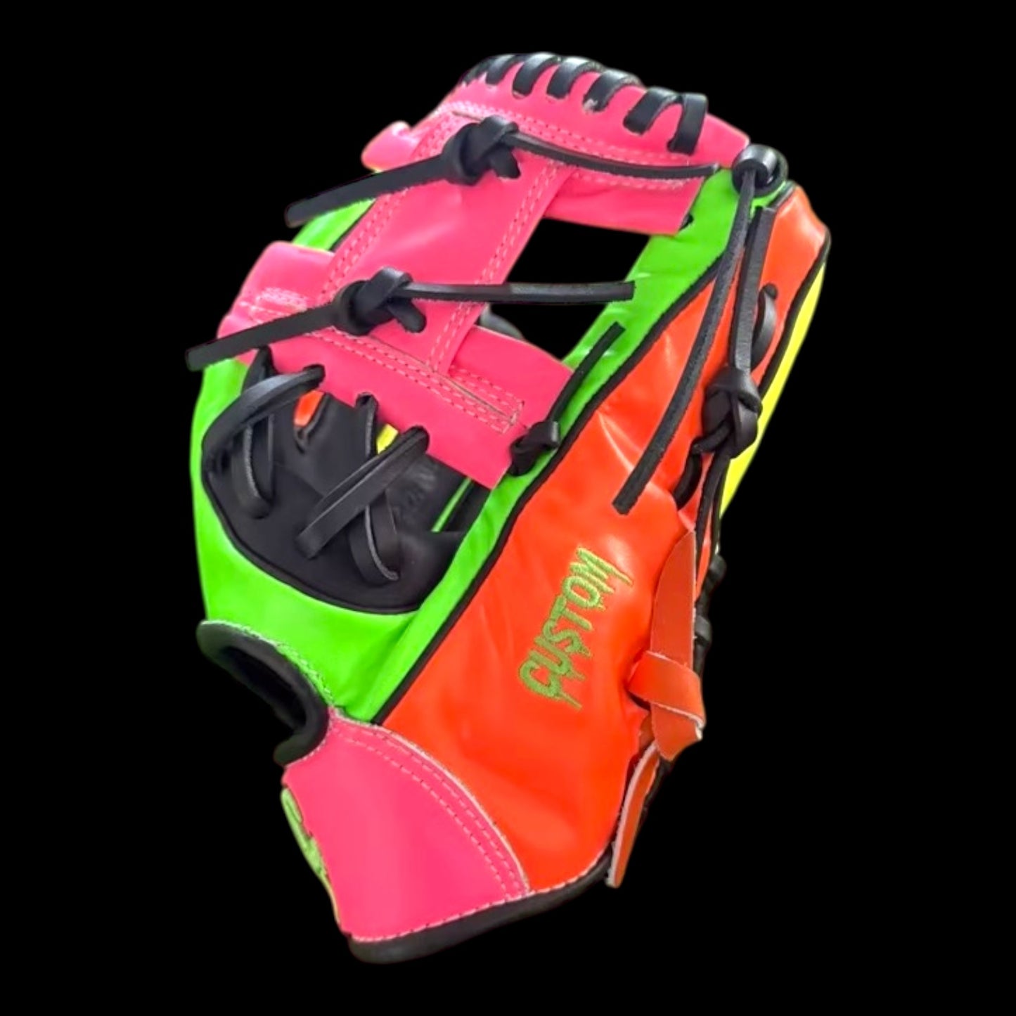 CUSTOM Cosmic Glow Neon Fluorescent Blacklight 11.5” I-Web Green Pink Yellow Orange Baseball Glove