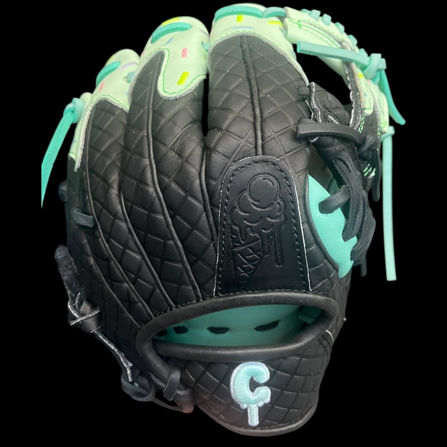 CUSTOM Ice Cream Glow in the Dark Drip 11.5” Youth Cowhide Black Mint Baseball Glove