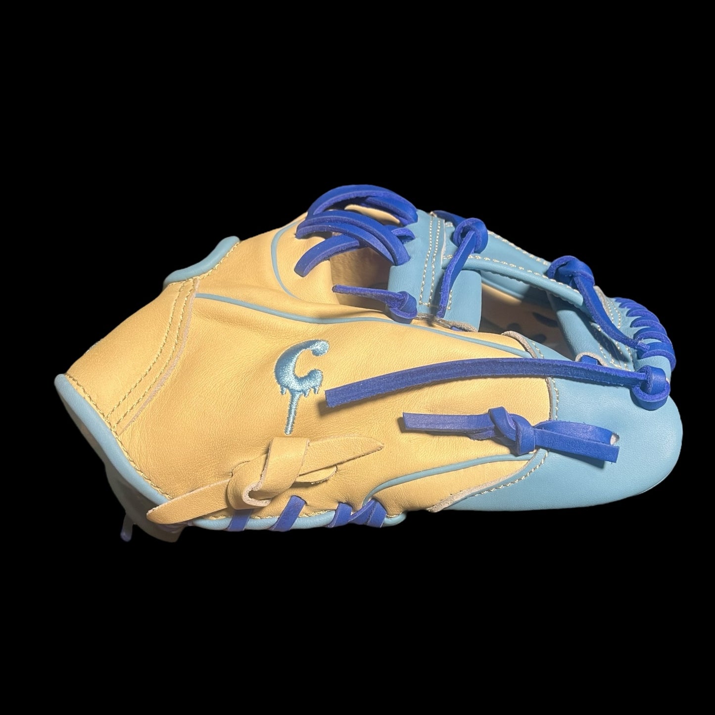 The Farm System Drip Series 11.5” Youth I-Web Baseball Glove Blonde Baby Blue