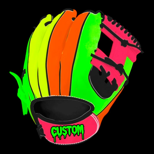 CUSTOM Youth Cosmic Glow Neon Fluorescent Blacklight 11.5” I-Web Green Pink Yellow Orange Baseball Glove