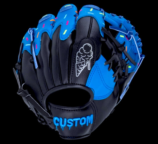 Custom Youth Ice Cream Series 10” I-Web T-Ball Coach Pitch Baseball Glove – Baby Blue/Black (PVC Synthetic Leather)