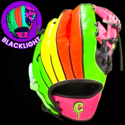 CUSTOM Cosmic Glow Neon Fluorescent Blacklight 11.5” I-Web Green Pink Yellow Orange Baseball Glove