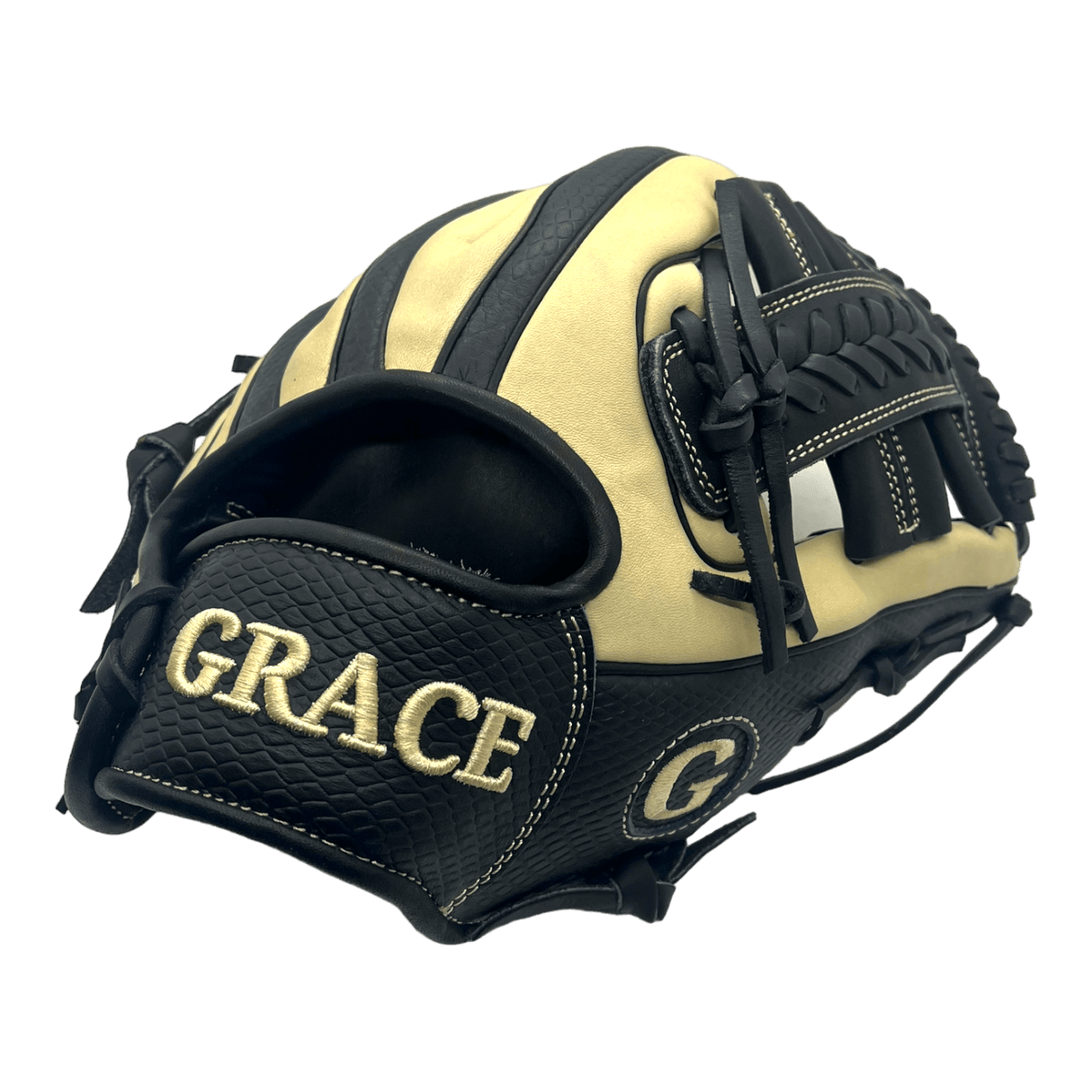 Grace Custom 11.5” Inch OG Web Black Snake Skin Blonde Infield Glove - CustomBallgloves.com