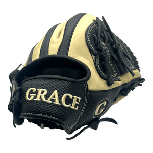 Grace Custom 11.75” Inch Two Piece Web Black Snake Skin Blonde Pitcher Glove - CustomBallgloves.com