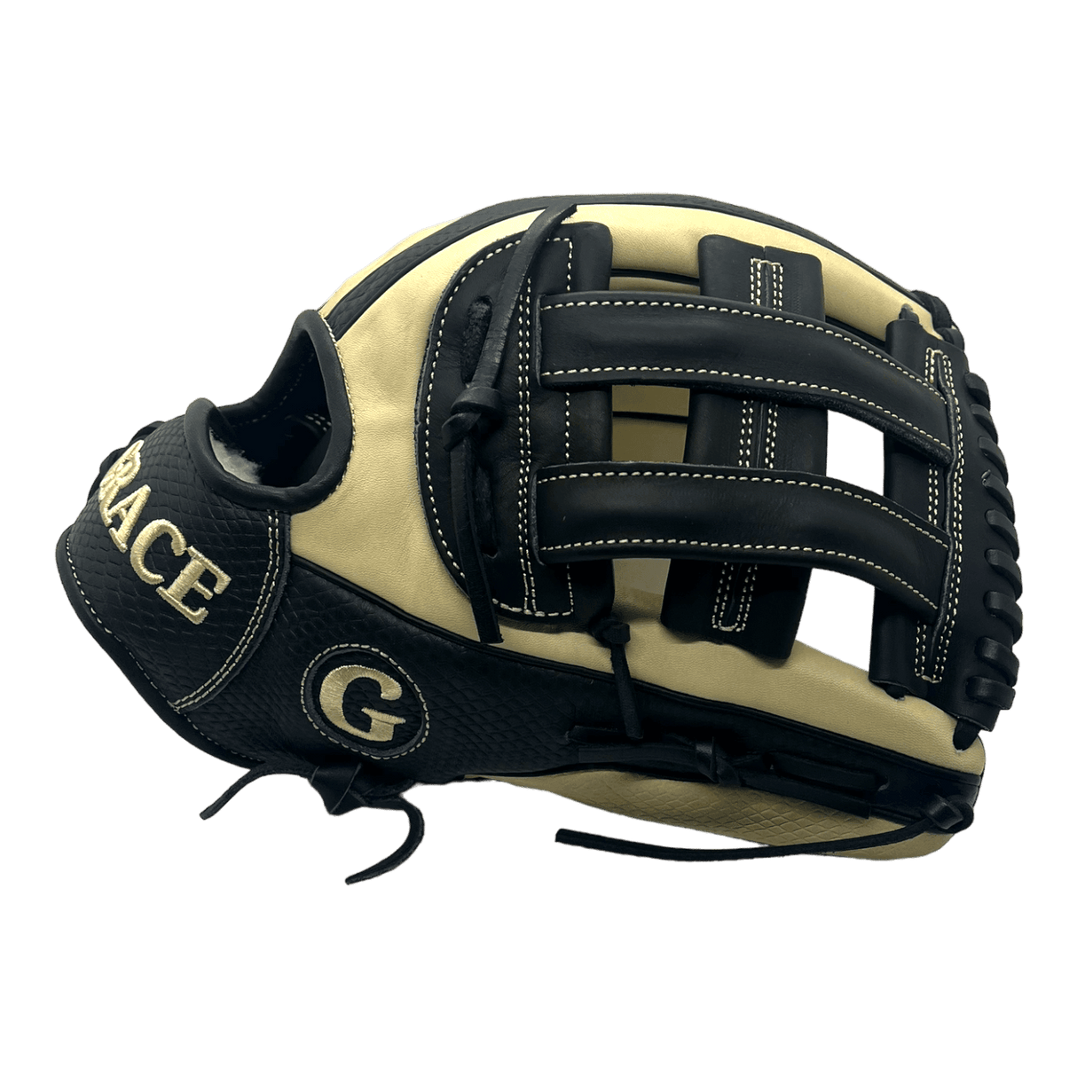 Grace Custom 12.75 Inch H Web Black Snake Skin Blonde Outfield Glove Custom Ballgloves
