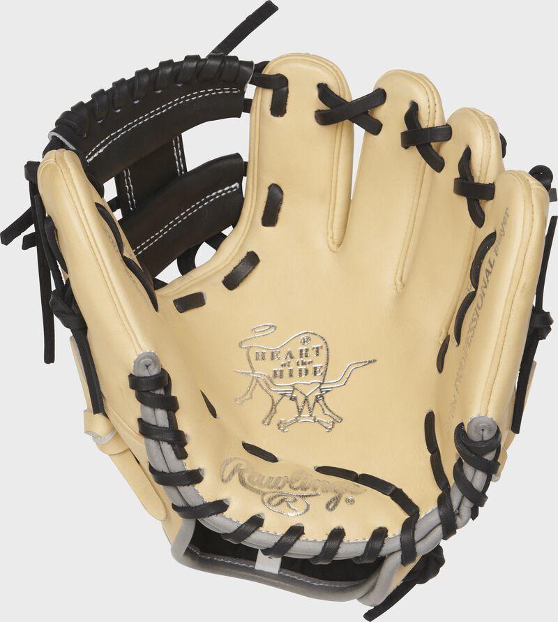 Rawlings 9.5" Inch Infield Blonde Black Training Glove Heart of the Hide PRO200TR-2C - CustomBallgloves.com