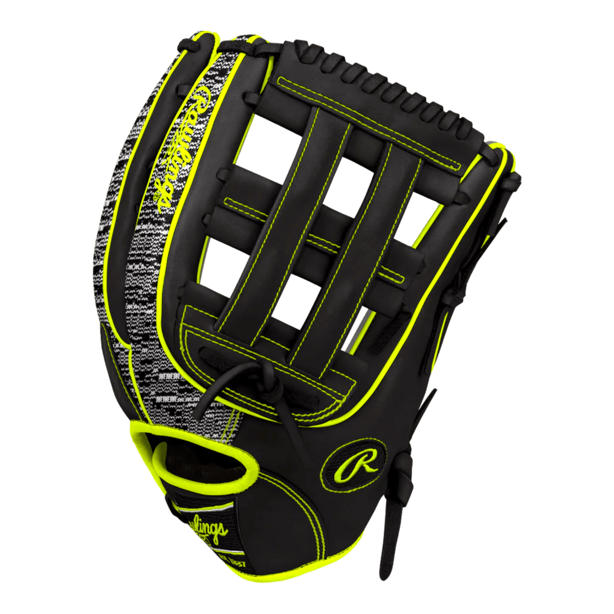 Rawlings Custom 12.75” H-Web Zebra Print Shell Neon Yellow Black Heart of the Hide Outfield Glove - CustomBallgloves.com